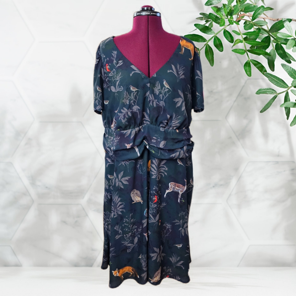 Wayward Fancies eShakti Custom Dress Dark Green Blue Floral Animal Print Dress